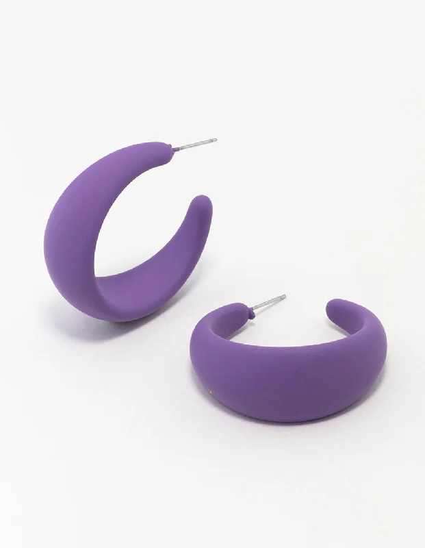 Women’s stud earrings-Purple Coated Chunky Teardrop Hoop Earrings