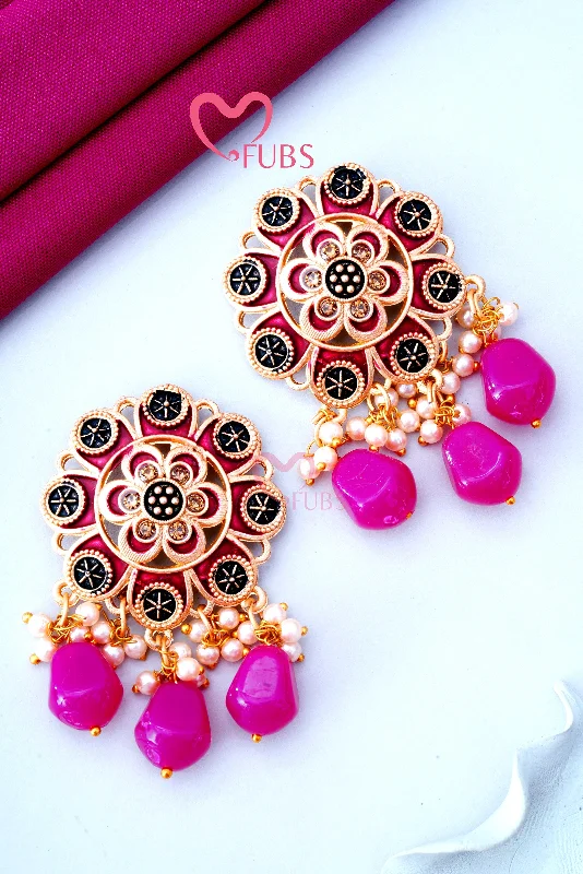 Women’s dangling earrings-Flower Design Beaded Studs Earrings