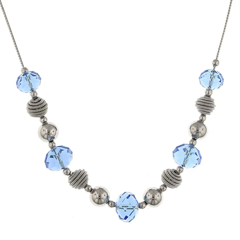 Women’s pearl and diamond necklace-2028 Jewelry Blue Beaded Necklace 16" + 3" Extender