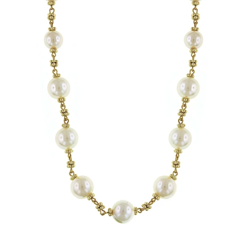 Women’s personalized birthstone necklace-1928 Jewelry White Faux Pearl Beaded Necklace 16" + 3" Extender