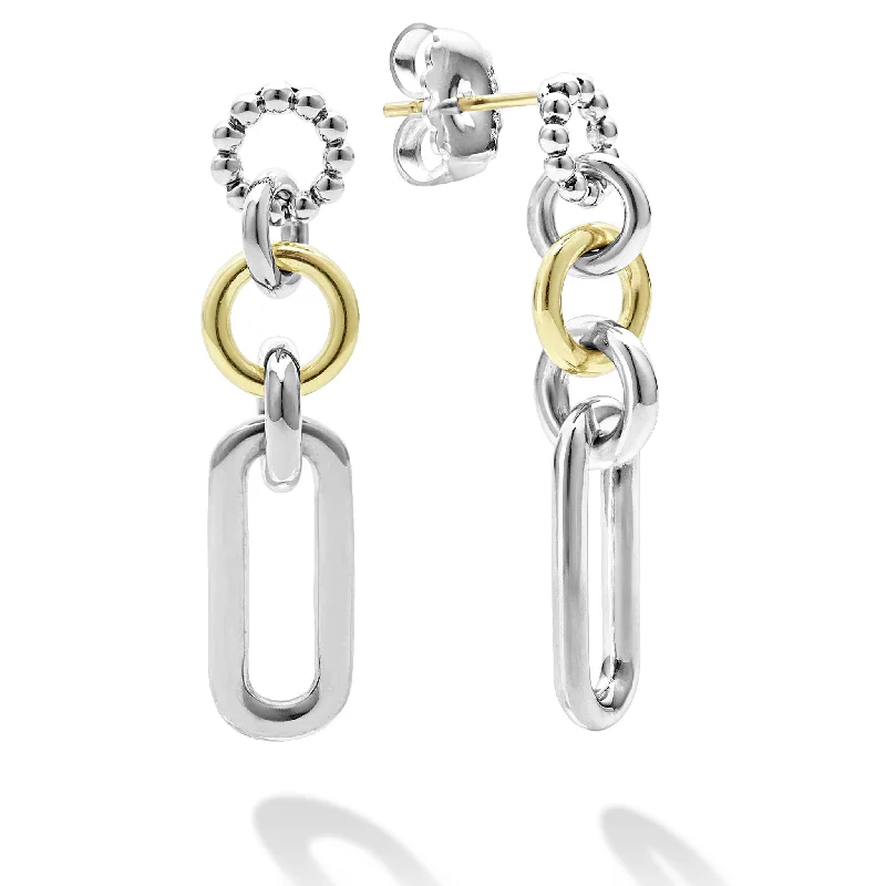 Women’s diamond hoop earrings-Signature Caviar Two-Tone Link Drop Earrings