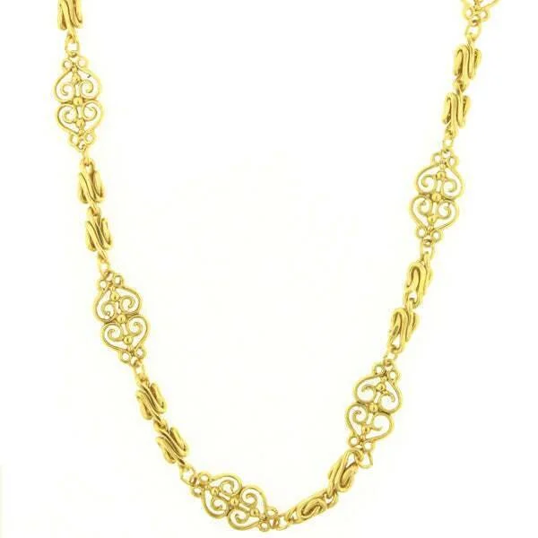 Women’s ruby necklace-Antiquities Couture Gold Scrollwork Heart Filigree Chain Rope Necklace 46"