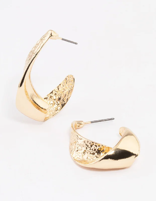 Women’s hoop earrings with diamonds-Gold Twisted Hammered Hoop Earrings