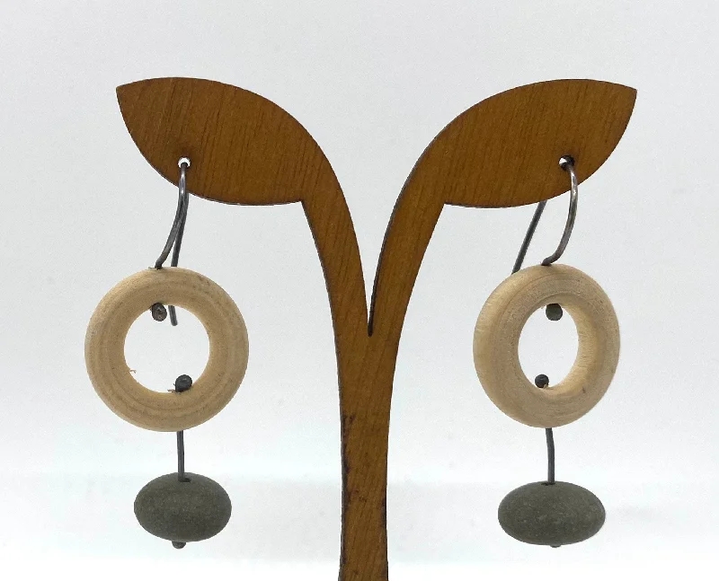 Women’s hoop earrings with diamonds-Wood Circle Rock Earrings