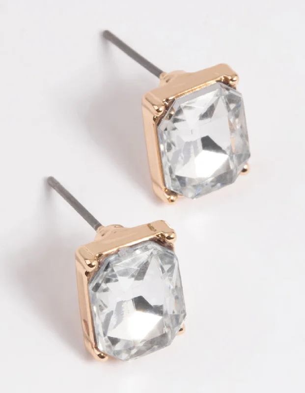 Women’s bold earrings-Gold Diamante Square Stud Earrings