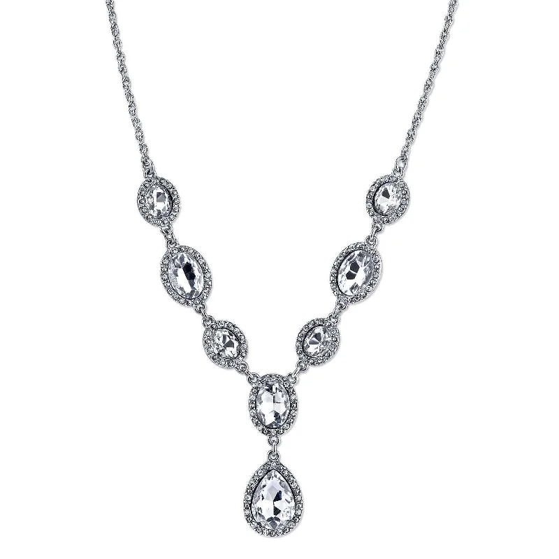 Women’s statement necklace-1928 Jewelry Multi Crystal Crystal Teardrop Y-Necklace 16" + 3" Extender