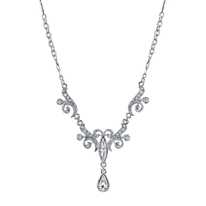 Women’s twisted chain necklace-1928 Bridal Crystal Teardrop Bridal Necklace 15" + 3" Extension