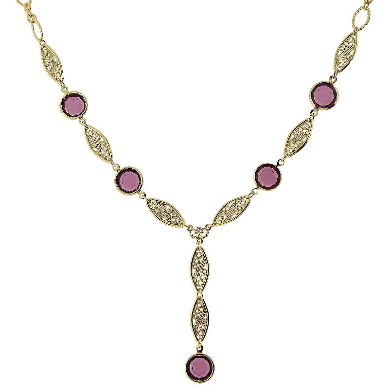 Women’s minimalist pendant necklace-1928 Jewelry Amethyst Purple Austrian Crystal Channel Y-Necklace 16" + 3" Extender