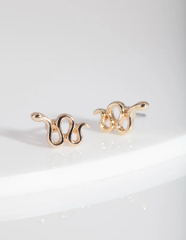 Women’s drop earrings-Gold Snake Stud Earrings