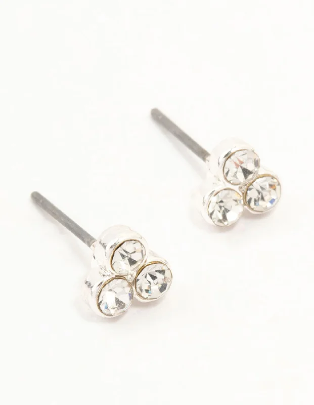 Women’s ruby drop earrings-Silver Diamante Cluster Stud Earrings