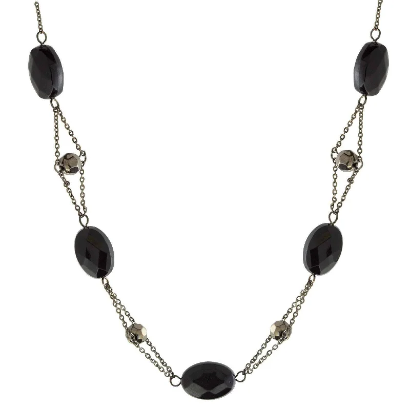 Women’s spiritual necklace-1928 Jewelry Black Trapeze Hematite Crystal Oval Beaded Necklace