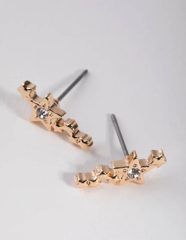 Women’s cubic zirconia earrings-Gold Multi Star Stud Earrings