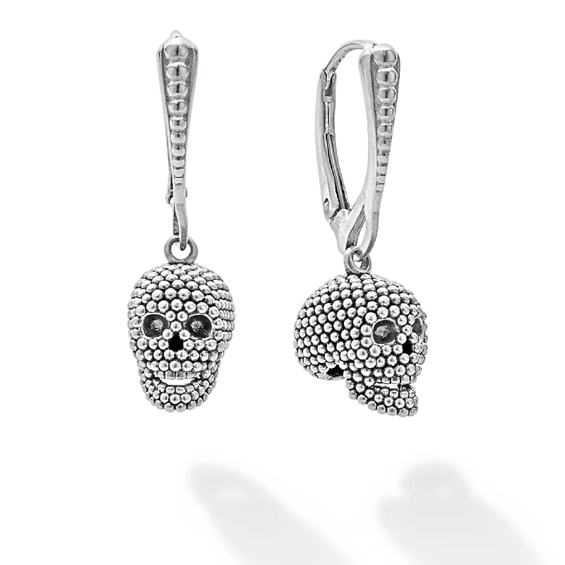 Women’s butterfly earrings-Anthem Caviar Beaded Skull Drop Earrings