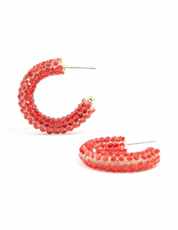 Women’s multicolor gemstone earrings-Red Diamante Jelly Hoop Earrings