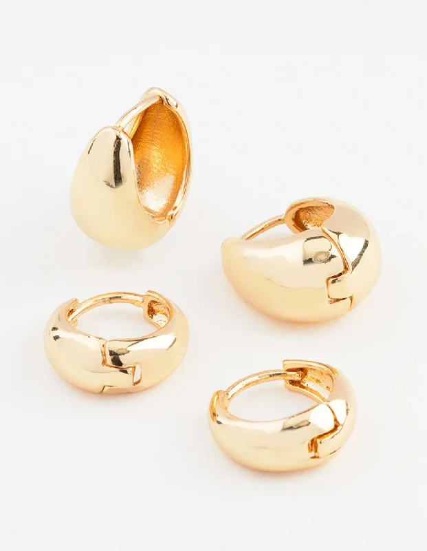 Women’s fashion earrings-Gold Plated Bubble Huggie Earring Pack