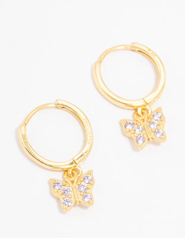 Women’s multicolor gemstone earrings-Gold Plated Sterling Silver Cubic Zirconia Butterfly Earrings