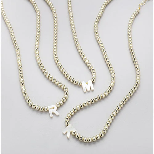 Women’s diamond necklace-Bead Initial Necklace