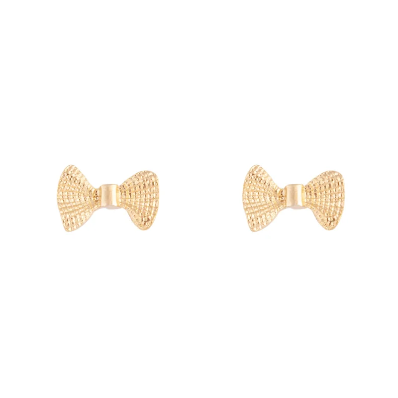 Women’s crystal earrings-Gold Metal Bow Stud Earrings