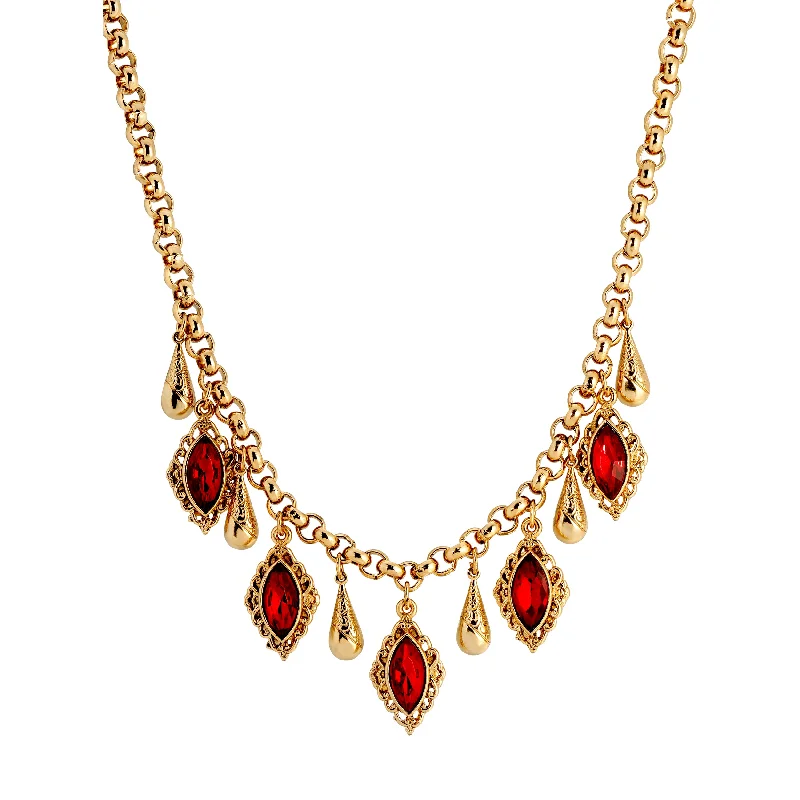 Women’s charm necklace-1928 Jewelry Siam Red Ruby Crystal & Vine Teardrop Necklace 16" + 3" Extension