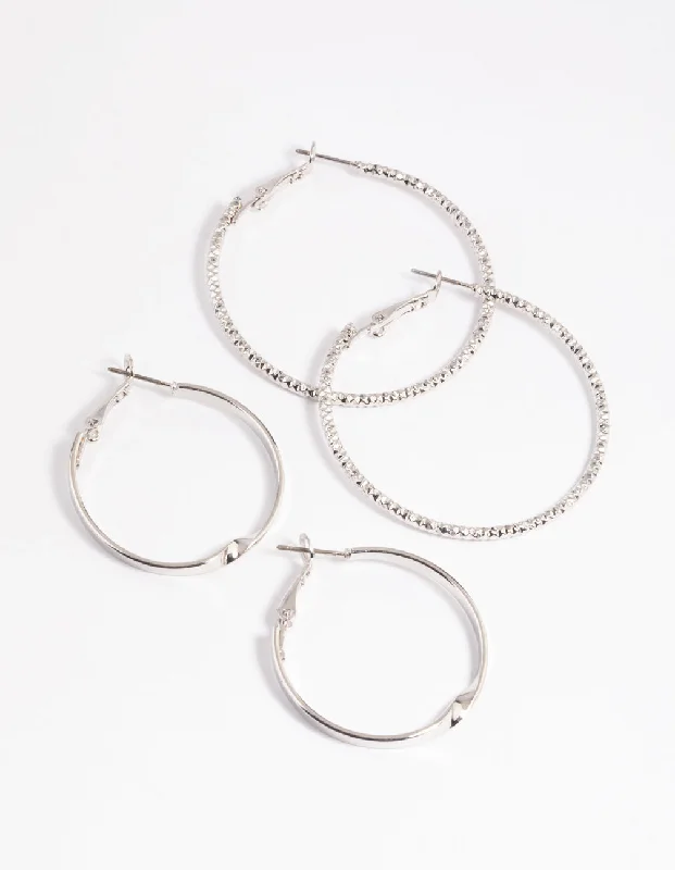 Women’s vintage earrings-Silver Wide Hoop Earring Set