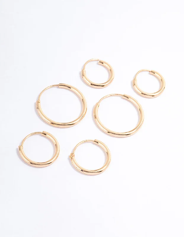 Women’s chic earrings-Gold Basic Skinny Graduating Earrings Pack