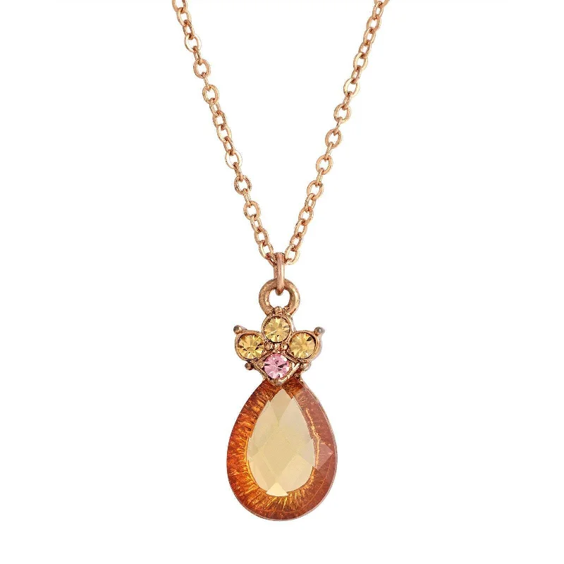 Women’s layered pearl necklace-1928 Jewelry Rose Pink Crystal Teardrop Pendant Necklace 16" + 3" Extender