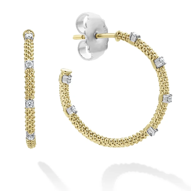 Women’s gold statement earrings-Signature Caviar 18K Gold Superfine Diamond Hoop Earrings