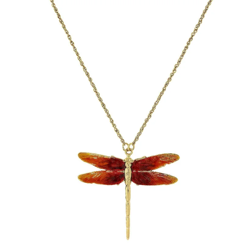 Women’s sapphire necklace-1928 Jewelry Orange Enamel Dragonfly Pendant Necklace 16" + 3" Extender