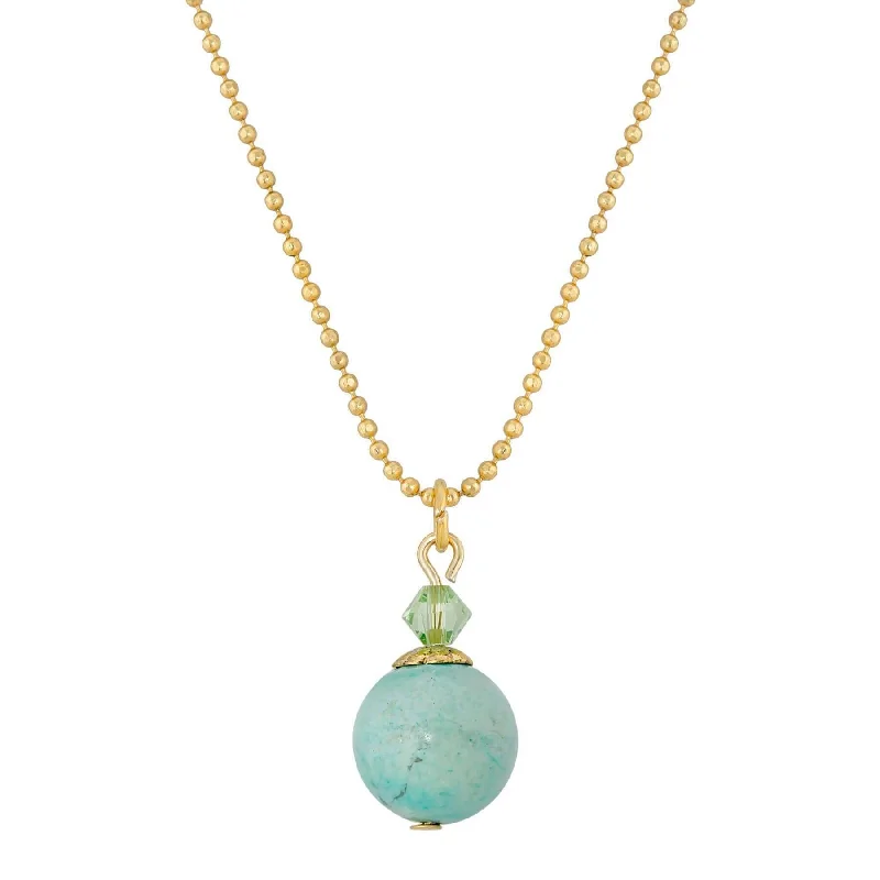 Women’s crystal necklace-1928 Jewelry Semi Precious Turquoise Round Beaded Drop Necklace 18"