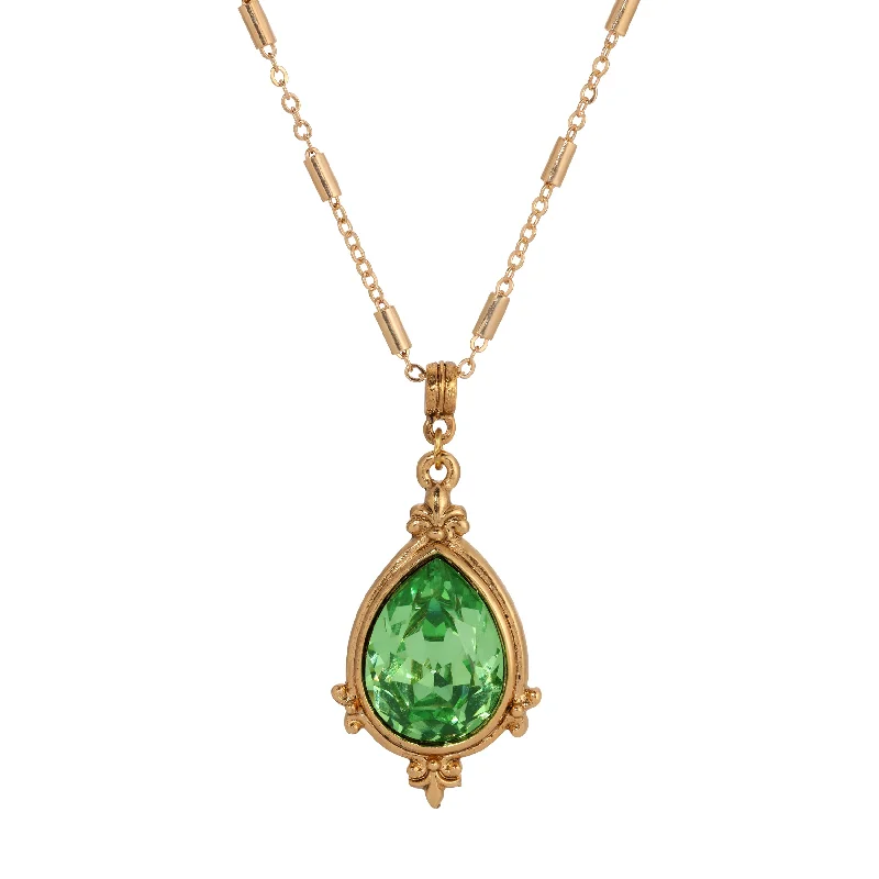 Women’s gemstone necklace-1928 Jewelry Mughal Peridot Green Crystal Pendant Necklace 18"