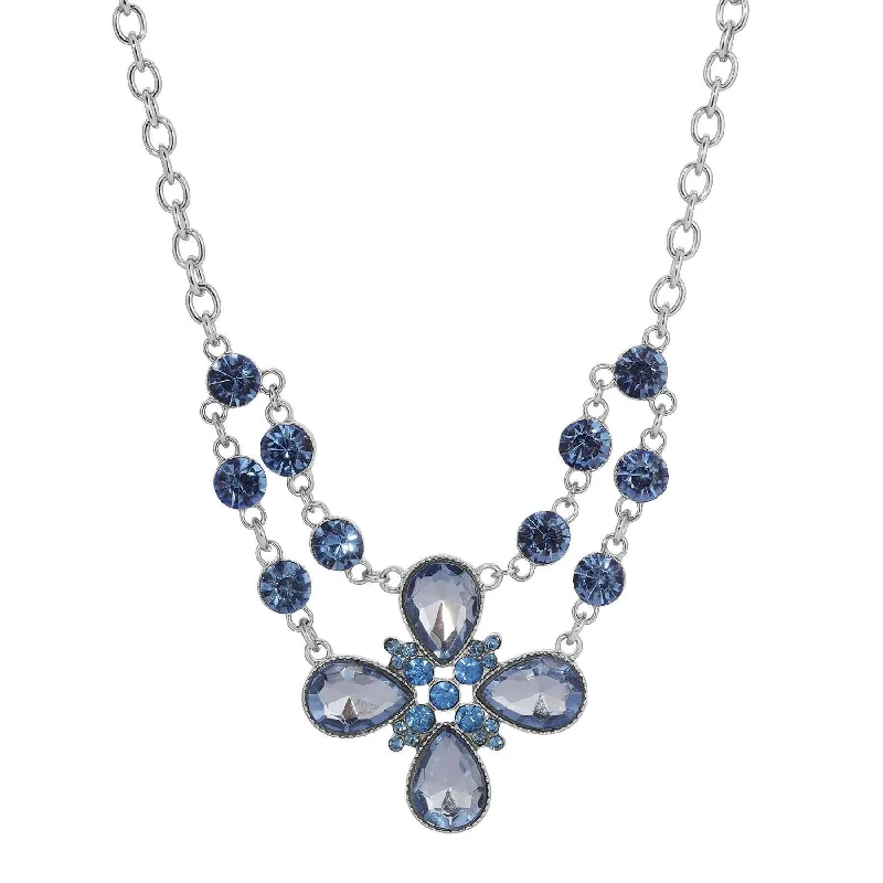 Women’s statement choker necklace-2028 Jewelry Crystal Flower Necklace 16" + 3" Extender