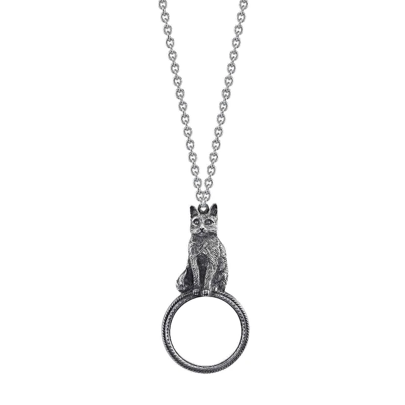 Women’s pendant necklace-1928 Jewelry Antiqued Cat Magnifying Glass Pendant Necklace 30" - Magnification Power: 2-3X