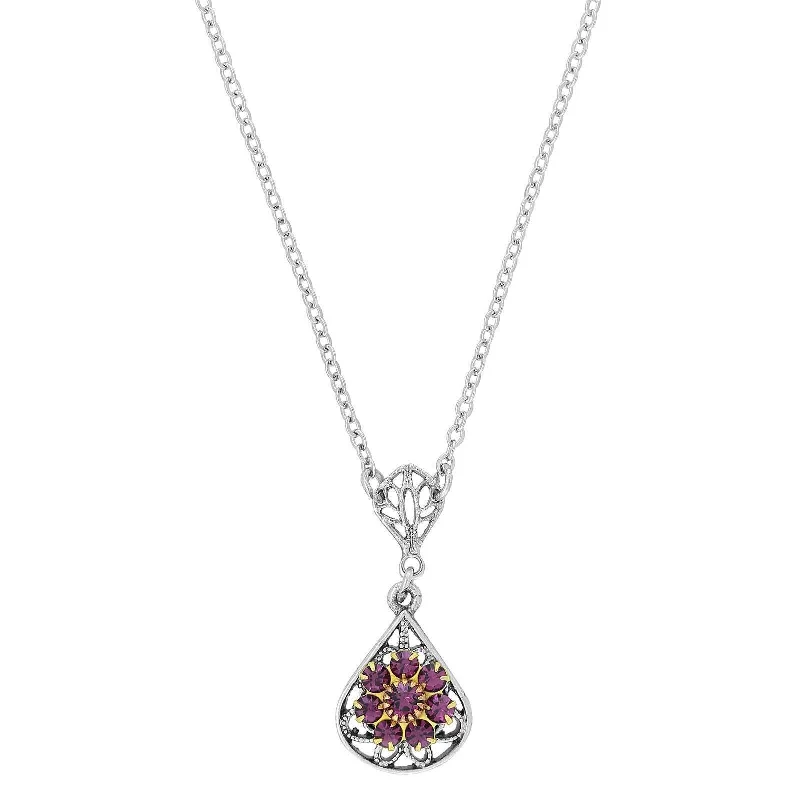 Women’s vintage-inspired necklace-1928 Jewelry Flower Crystal Cluster Teardrop Pendant Necklace 16" + 3" Extender