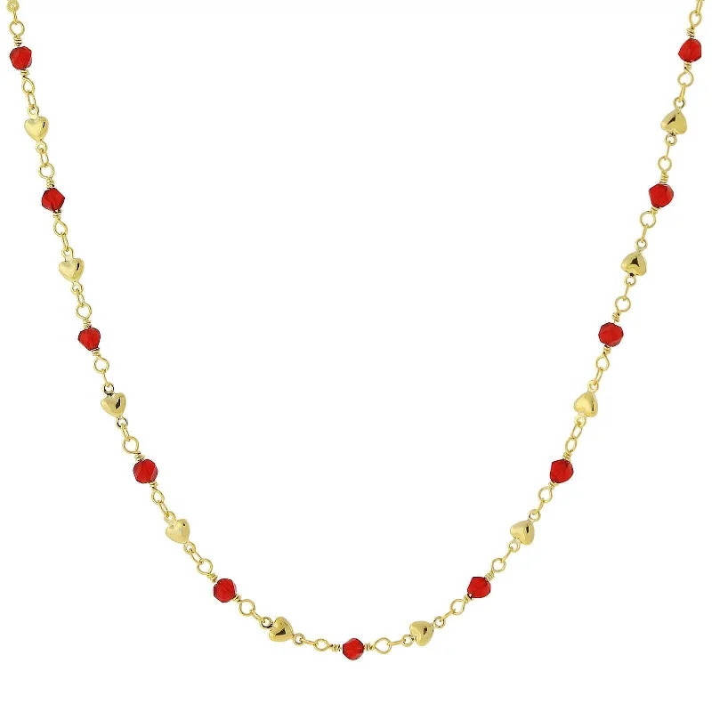 Women’s chic necklace-1928 Jewelry Red Bead And Heart Chain Necklace 16" + 3" Extender