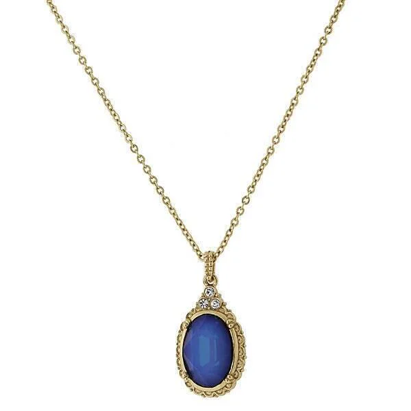 Women’s double-layer necklace-1928 Jewelry Oval Blue Austrian Crystal Drop Pendant Necklace 16" + 3" Extender