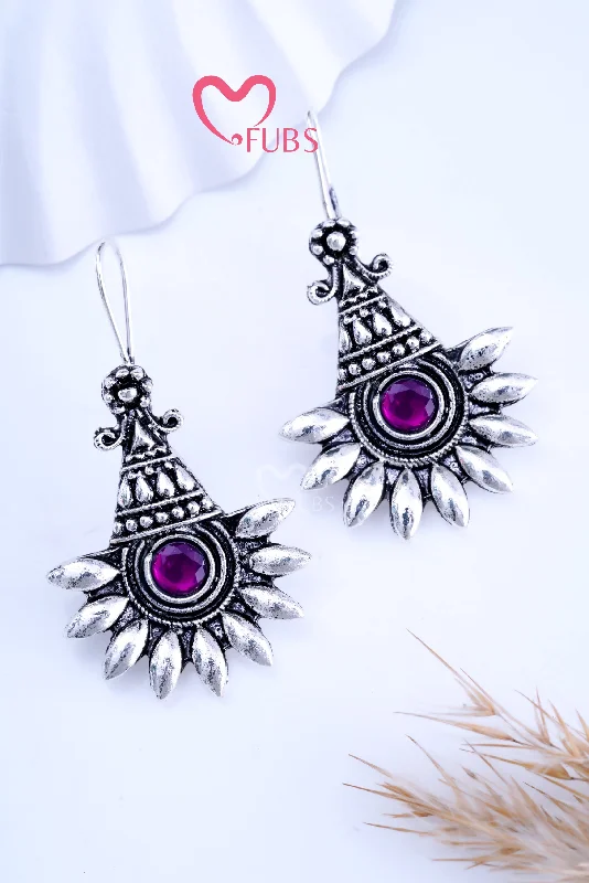 Women’s yellow gold earrings-Violet Oxidized Twilight Cone Charms Earrings