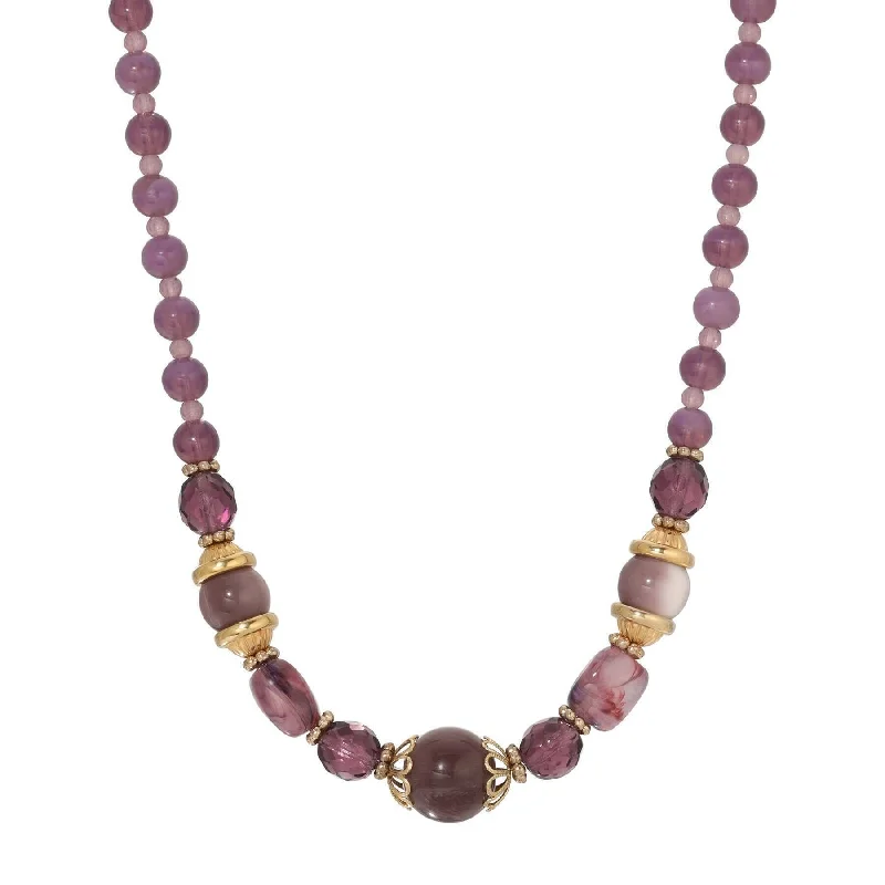 Women’s silver gemstone necklace-1928 Jewelry Amethyst Crystal Moonlight Beaded Necklace 16" + 3" Extension