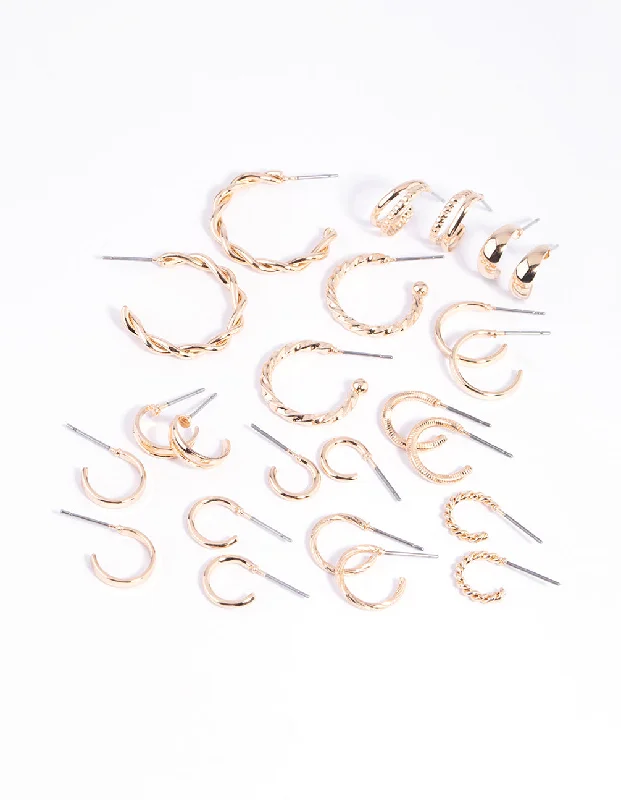 Women’s crystal chandelier earrings-Gold Twisted Hoop Earring 12-Pack