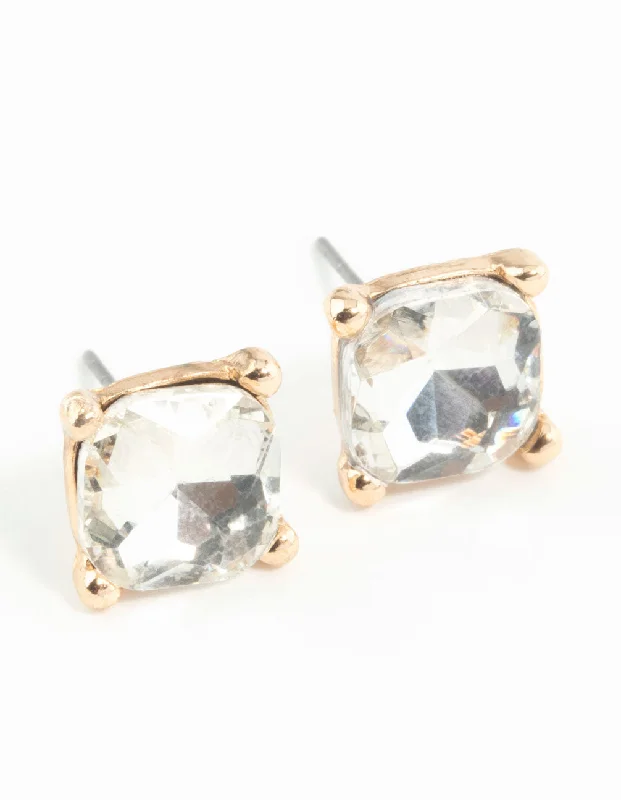 Women’s vintage gemstone earrings-Square Diamante Set Stud Earrings