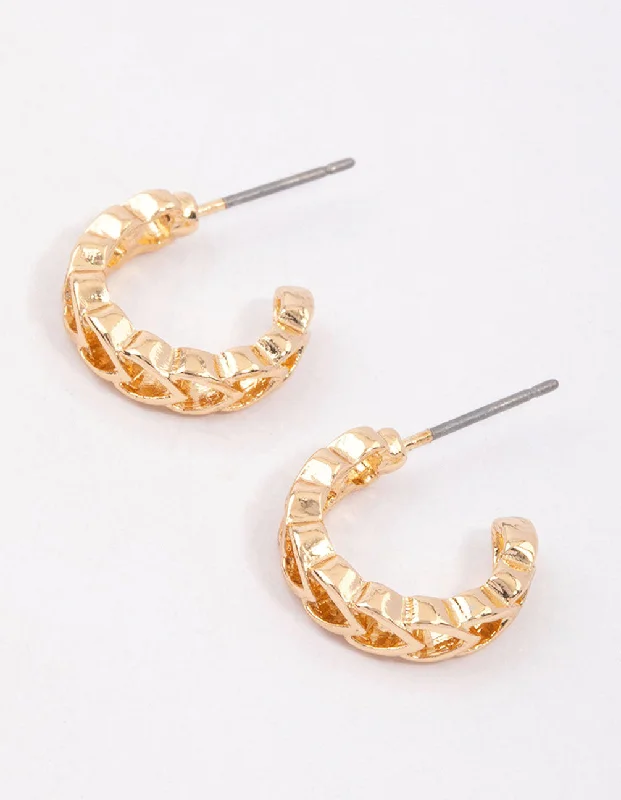 Women’s handmade silver earrings-Gold Heart Link Hoop Earrings