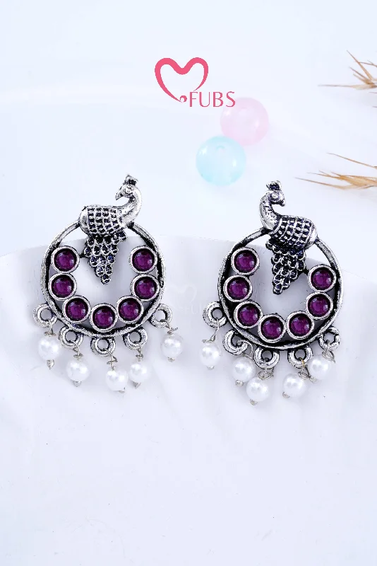 Women’s vintage drop earrings-Violet Peacock Stone Radiance Earrings