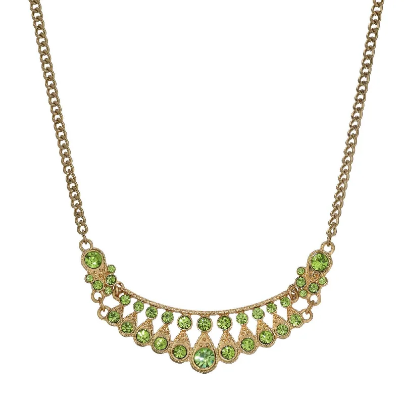 Women’s ruby necklace-1928 Jewelry Peridot Green Color Crystal Bib Necklace 16" + 3" Extender