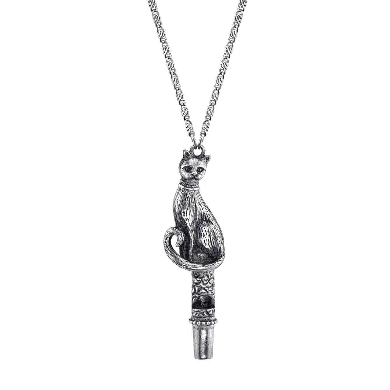 Women’s fashion chain necklace-1928 Jewelry Antiqued Pewter Cat Whistle Pendant Necklace 30"