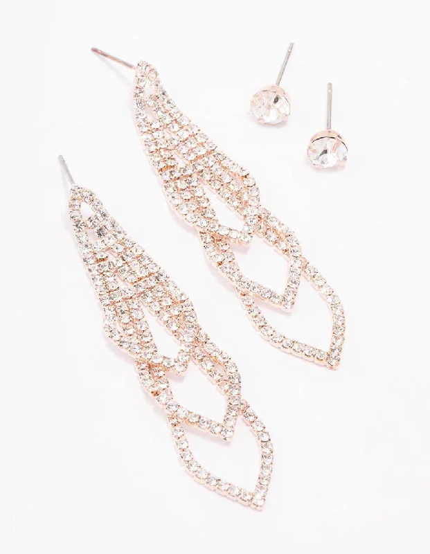 Women’s luxurious chandelier earrings-Rose Gold Twisted Multi Hoop Earring Pack