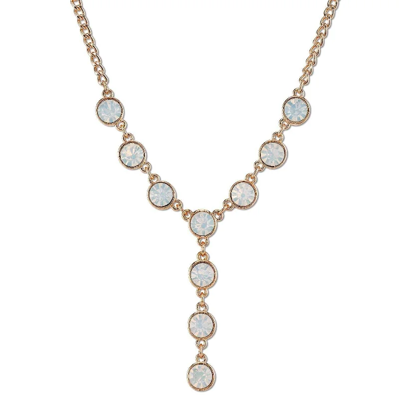 Women’s pearl necklace with diamonds-1928 Jewelry Crystal Opal Stone Y-Necklace 16" + 3" Extension