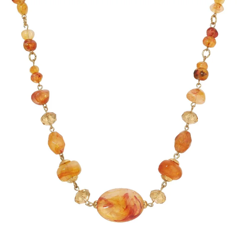 Women’s circular pendant necklace-1928 Jewelry Marble Effect & Topaz Crystal Beaded Necklace 15" + 3" Extension