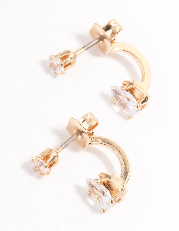 Women’s zirconia earrings-Gold Diamante Pear Ear Jacket Earring