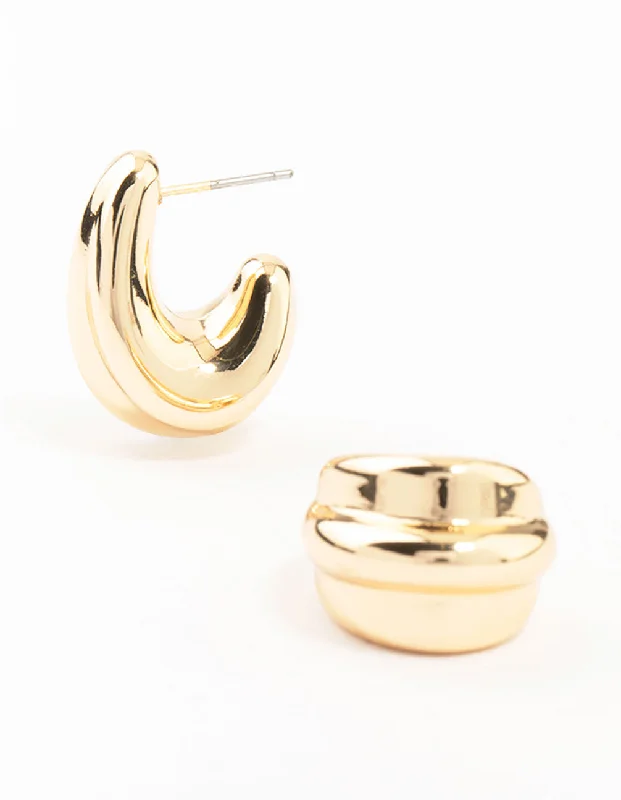 Women’s luxurious earrings-Triple Webbed Gold Hoop Earrings