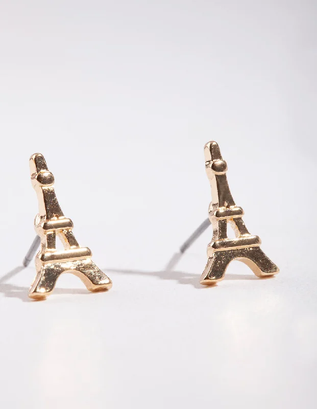 Women’s rose gold earrings-Gold Mini Eiffel Tower Stud Earrings