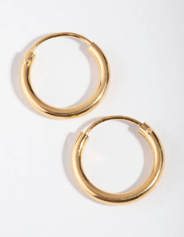 Women’s platinum earrings-Gold Plated Sterling Silver 15x2MM Hoop Earrings